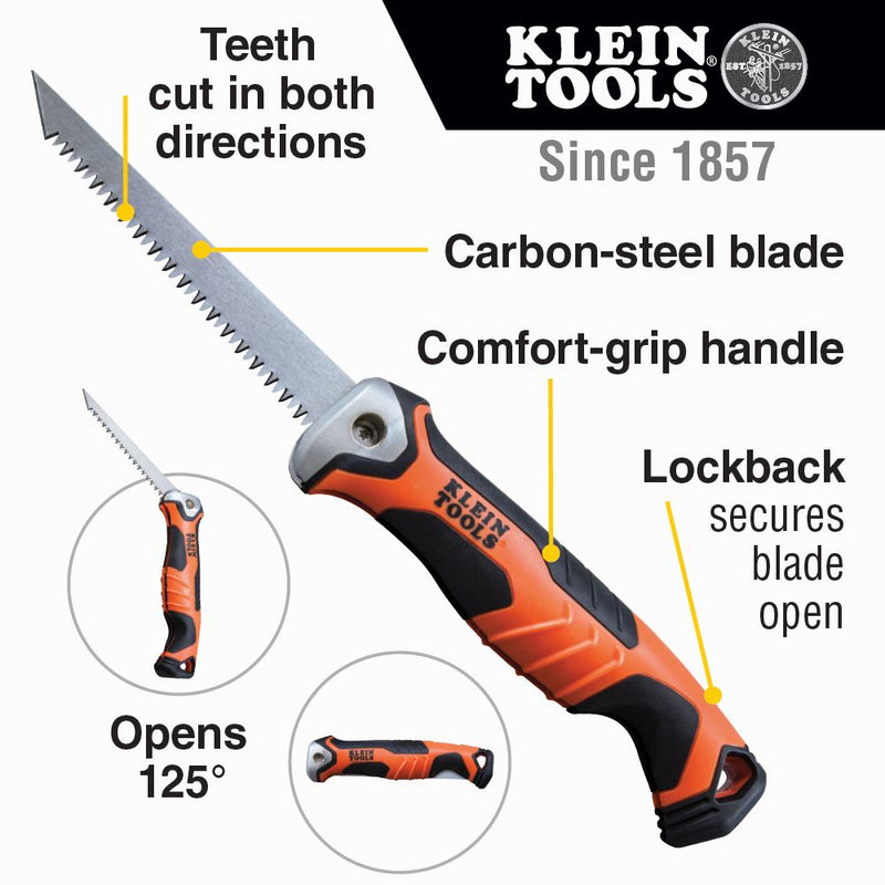 KLEIN TOOLS FOLDING JAB SAW. TRIPLE GROUND TEETH. LOCKBACK MECHANISM T70740