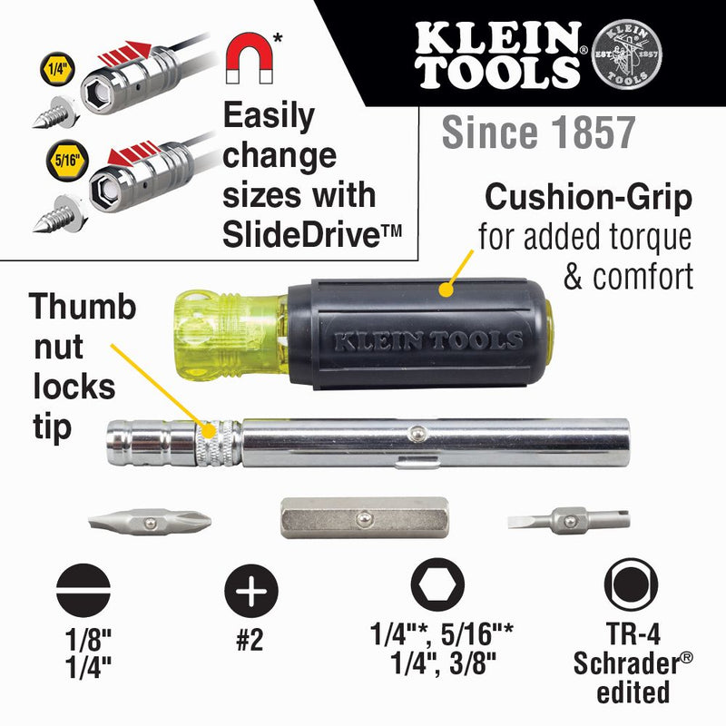 KLEIN TOOLS SLIDE 8-IN-1 NUT/SCRW DRIVER 32596 T57460