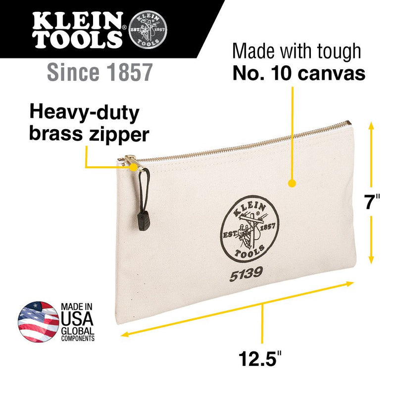 KLEIN TOOLS  CANVAS BAG WITH H.D. ZIPPER. 12.5  X 7  X 4.25  T99940