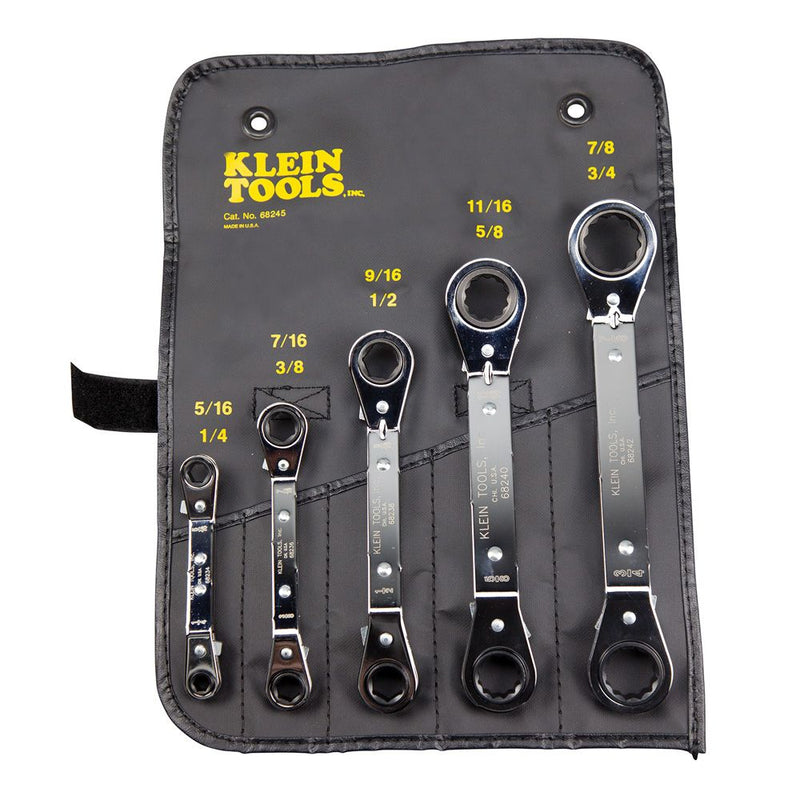 KLEIN TOOLS REVERSIBLE RATCHET BOX WRENCH SET 5 PIECE  P/N 68245 T44620