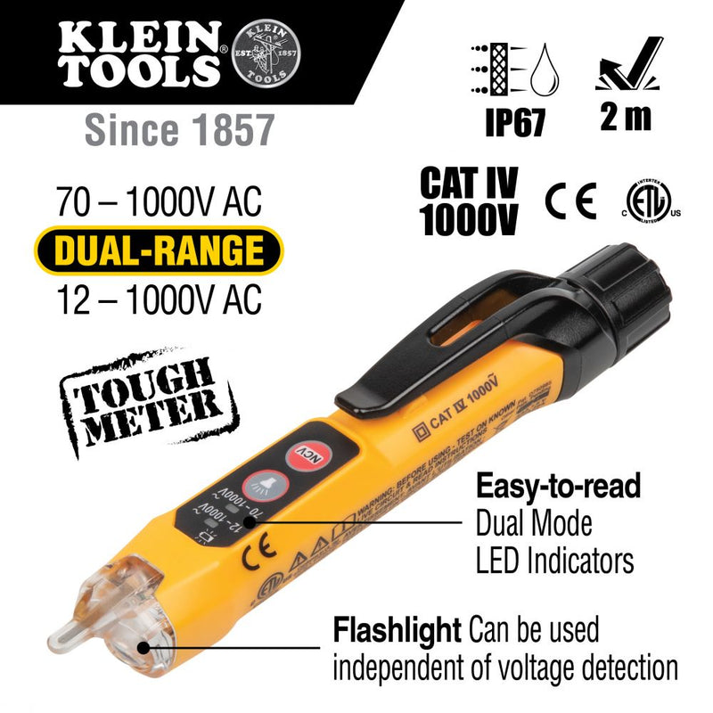 KLEIN TOOLS NON CONTACT VOLTAGE TESTER WITH LED FLASHLIGHT T76910